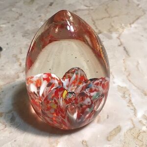 Vintage Blown Glass Paperweight Controlled Bubble Clear Multicolored Egg Shaped